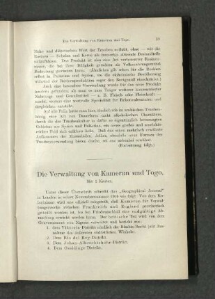 Die Verwaltung von Kamerun und Togo.