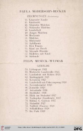 Felix Meseck-Weimar. Gemälde (Nr. 59-75)
