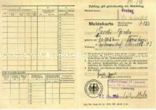 Meldekarte des Arbeitsamtes Berlin ("Stempelkarte") für Juli 1955 bis September 1955