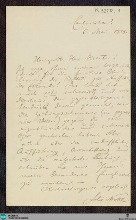 Brief von Felix Mottl an einen Theaterdirektor vom 05.05.1889 - K 3220, 1