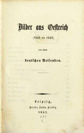 Bilder aus Oestreich : (1848 bis 1849)