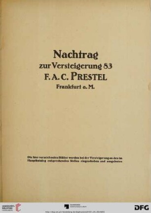 Nachtrag. Handzeichnungen und Kupferstiche