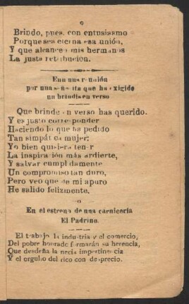 En una reunión por una señorita que ha exigido un brindis en verso.