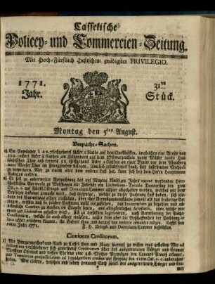 31tes Stueck, Montag den 5ten August 1771