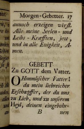 Gebett zu Gott dem Vatter. - Gebett zu Gott dem Heil. Geist.