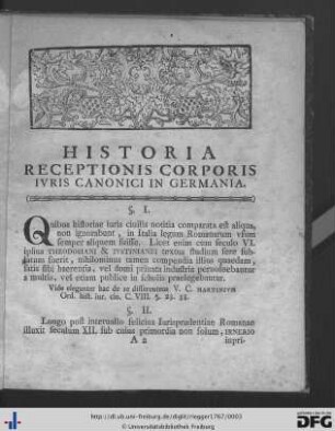 Historia Receptionis Corporis Iuris Canonici in Germania.