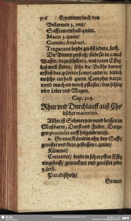 Cap. 129. Rhur und Durchlauff auß Cholischer materien