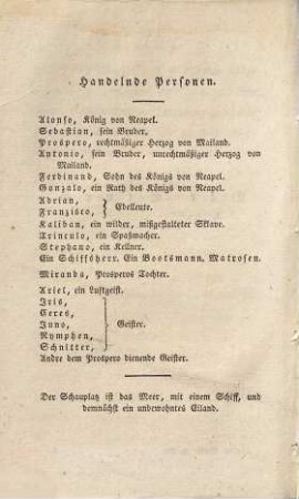 Shakespear's dramatische Werke, Erster Band. Der Sturm. Der Sommernachtstraum