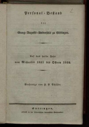 WS 1831/32: Personal-Bestand der Georg-Augusts-Universität zu Göttingen