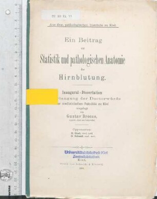 Ein Beitrag zur Statistik und pathologischen Anatomie der Hirnblutung