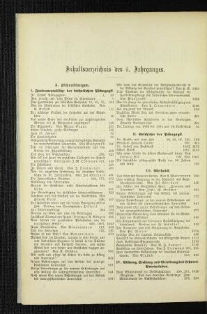 Inhaltsverzeichnis des 6. Jahrganges
