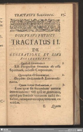Discursus Physici Tractatus II. De Generatione Et Eius Accidentibus