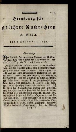 98. Stück, den 8. December, 1784.