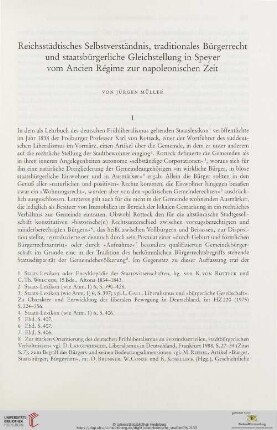 Reichsstädtisches Selbstverständnis, traditionales Bürgerrecht und staatsbürgerliche Gleichstellung in Speyer vom Ancien Régime zur napoleonischen Zeit