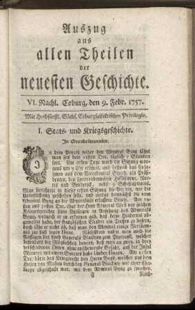 VI. Nachl. Coburg, den 9. Febr. 1757.