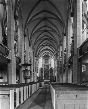 Halle (Saale), Dom, urspr. Dominikaner-Klosterkirche St. Pauli, Mittelschiff, nach Osten; Umbauten 1519-1526 nach Erhebung zum Neuen Stift; Bastian Binder (Umbau)