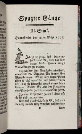 III. Stück. Sonnabends den 24ten März 1772.