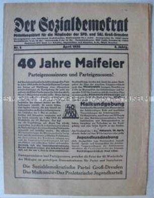 Mitteilungsblatt für Mitglieder der SPD und der SAJ Groß-Dresden zum 1. Mai