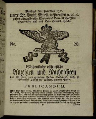 No. 20. Montags, den 18ten Maii 1750.