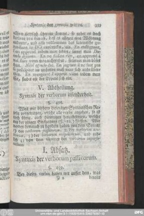 V. Abtheilung. Syntaxis der verborum insonderheit.