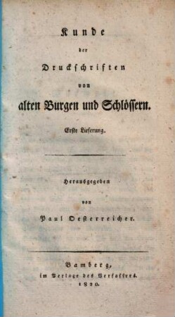 Kunde der Druckschriften von alten Burgen und Schlössern, 1