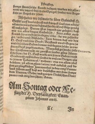 Am Sontag oder Festag der H. Dreyfaltigkeit, Euanglelium Johannis am iij.