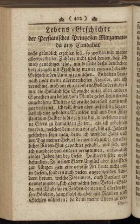 Lebens-Geschichte der Persianischen Printzeßin Mirzamanda aus Candahar