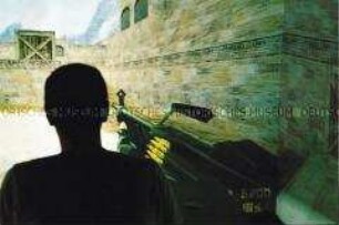 Standbild aus dem Computerspiel Counter-Strike mit menschlicher Silhouette im Vordergrund (Altersgruppe 18-21)