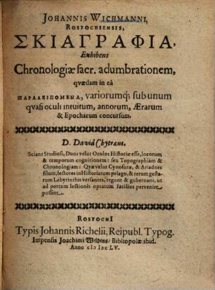 Sciagraphia, exhibens chronologiae sacrae adumbrationem ...