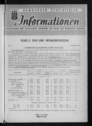 Preisindexziffern für den Wohnungsbau in Hamburg im August 1955 : Nr. 15
