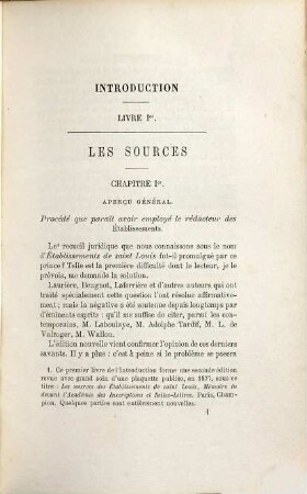 Les établissements de Saint Louis : Accompagnés des textes primitifs et de textes dérivés avec une introd. et des notes, 1. Introduction, textes primitifs
