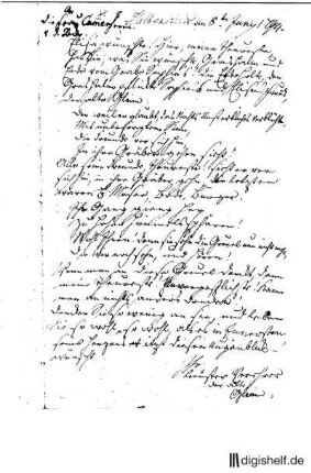 8: Brief von Johann Wilhelm Ludwig Gleim an Elise von der Recke