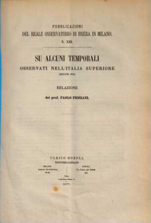 Pubblicazioni del Reale Osservatorio Astronomico di Brera in Milano. XII