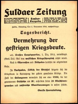 Erste Ausgabe vom Dienstag, den 01. Dezember 1914.