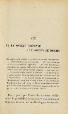 XIX De La Société Présente A La Société De Demain