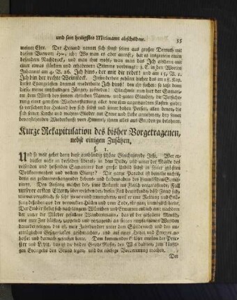 Kurze Rekapitulation des bisher Vorgetragenen, nebst einigen Zusätzen.