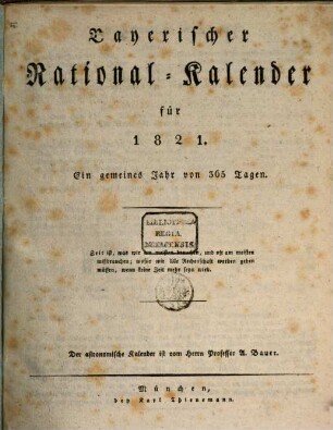 Bayerischer National-Kalender : für .... 1821, 1821