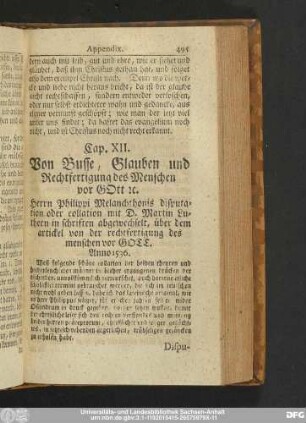 Cap. XII. Von Busse, Glauben und Rechtfertigung des Menschen vor Gott [et]c.