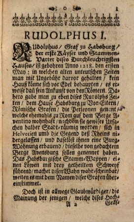 Deß Durchleuchtigsten Ertz-Hauses Oesterreichs Habsburgischer Familie, Großmächtigster Regenten kurtze Lebens-Beschreibung von Rudolpho I. bis auf jetzt Regierende Kayserliche Majestät Leopoldum I. fortgesetzt