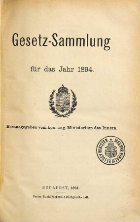 Gesetz-Sammlung für das Jahr ..., 1894