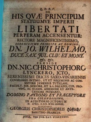 De His Quae Principum Statuumve Imperii Libertati Perperam Accensentur