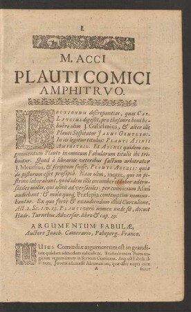 M. Acci Plauti Comici Amphitruo.