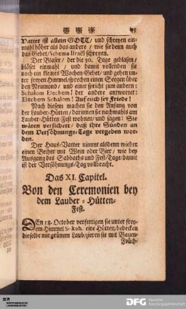 Das XI. Capitel. Von den Ceremonien bey dem Lauber-Hütten-Fest.
