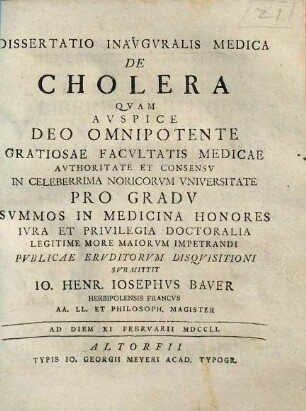 Dissertatio Inavgvralis Medica De Cholera