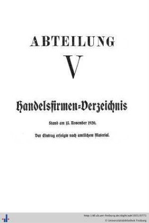 Abteilung V. Handelsfirmen-Verzeichnis.