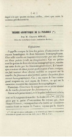 Théorie géométrique de la parbabole.