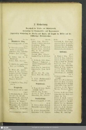 2. Abtheilung. Häuserbuch : 2. Abtheilung. Verzeichniß der Häuser von Schloßchemnitz