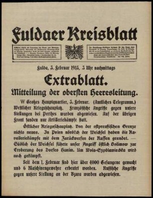 Zweite Ausgabe vom Mittwoch, den 03. Februar 1915.
