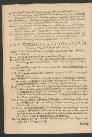 Libri Theologici Theologorum Religionis Reformatae.