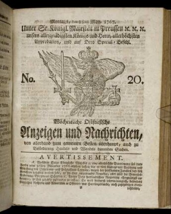 No. 20. Montags, den 18ten May, 1767.